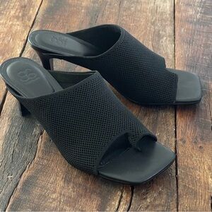 Cosy Island Black Mesh Mule Slides Sandals Sz 6 Open Square Toes Kitten Heels